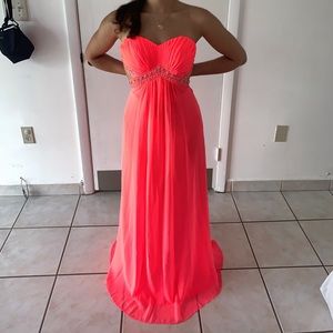 Coral diamond beaded open back dress🌹